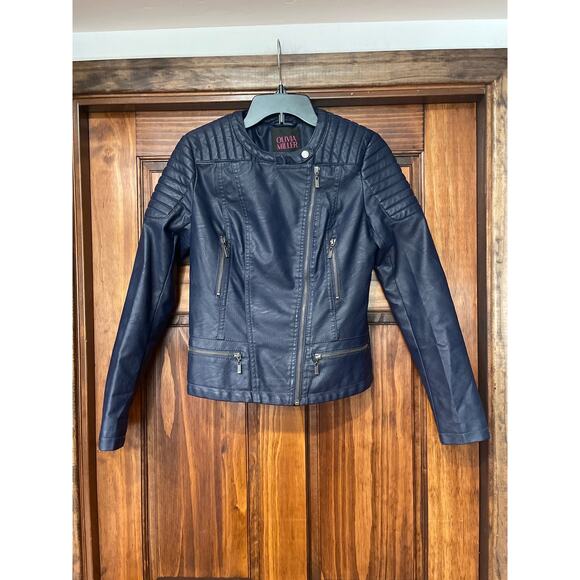 Olivia Miller Jackets & Blazers - Olivia Miller vegan leather Moto jacket navy blue size small